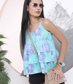 sky blue cotton flared  top