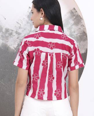 pink striped and floral print shirt style top 3
