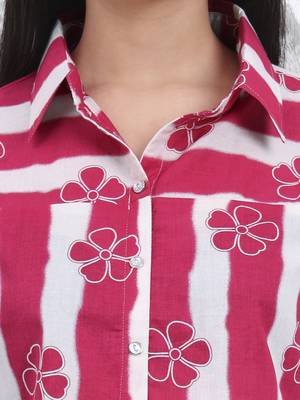 pink striped and floral print shirt style top 4