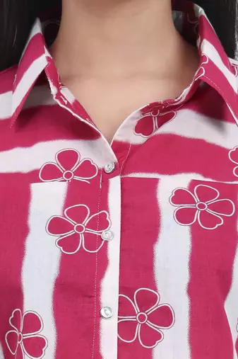 pink striped and floral print shirt style top