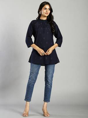 navy blue regular style top design embroidered 1