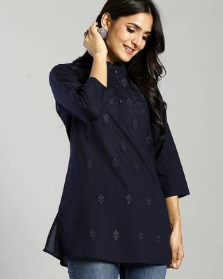 navy blue regular style top design embroidered 2
