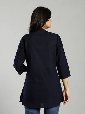 navy blue regular style top design embroidered 3