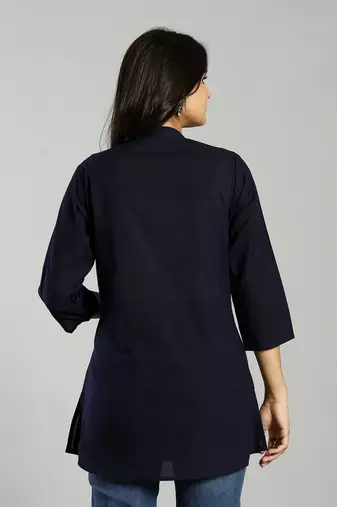navy blue regular style top design embroidered
