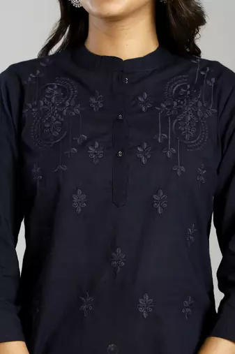 navy blue regular style top design embroidered