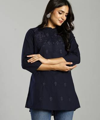 navy blue regular style top design embroidered 5