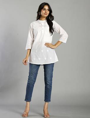 white regular style top design embroidered 1