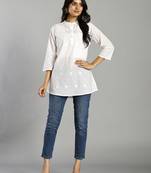white regular style top design embroidered