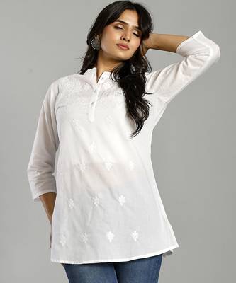 white regular style top design embroidered 2