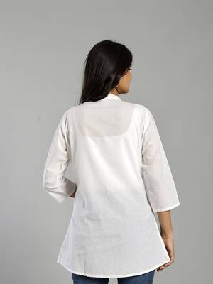 white regular style top design embroidered 3