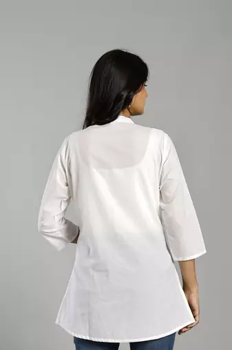 white regular style top design embroidered