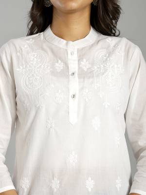 white regular style top design embroidered 4