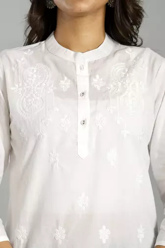 white regular style top design embroidered