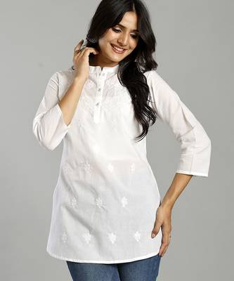 white regular style top design embroidered 5