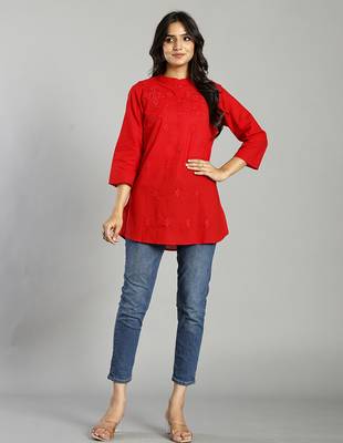 red regular style top design embroidered 1