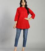 red regular style top design embroidered