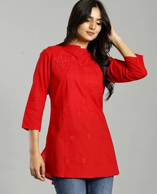 red regular style top design embroidered 2