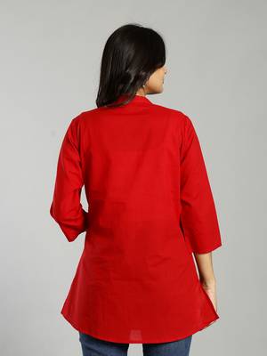 red regular style top design embroidered 3