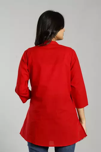 red regular style top design embroidered