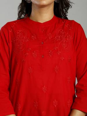 red regular style top design embroidered 4