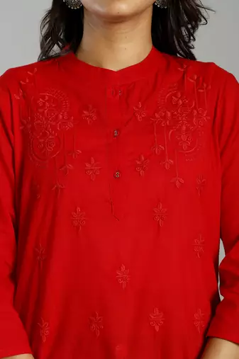 red regular style top design embroidered