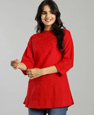 red regular style top design embroidered 5