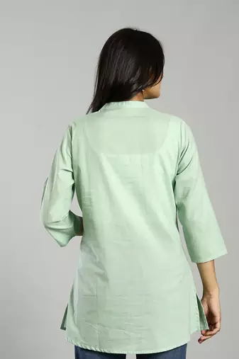 sea green regular style top design embroidered
