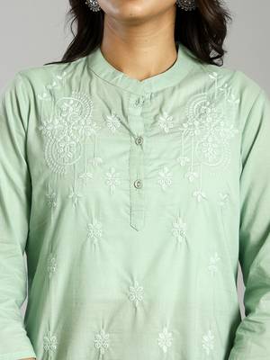 sea green regular style top design embroidered 4