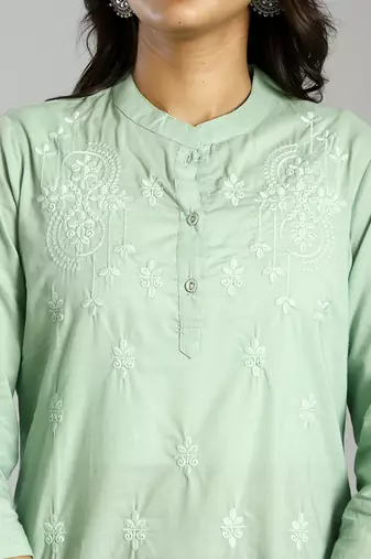 sea green regular style top design embroidered