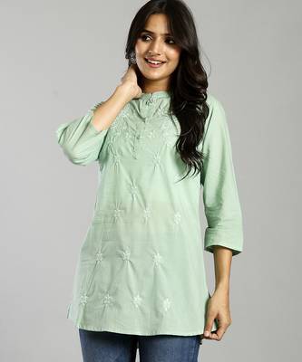 sea green regular style top design embroidered 5