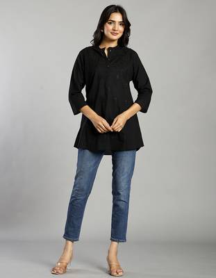 black regular style top design embroidered 1