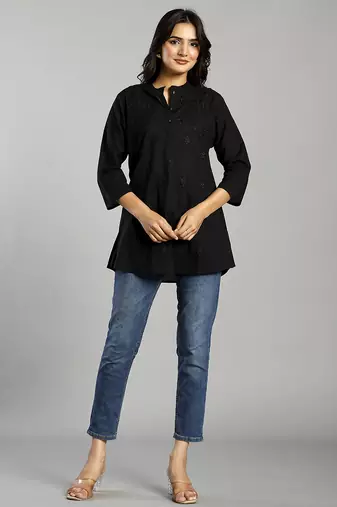 black regular style top design embroidered