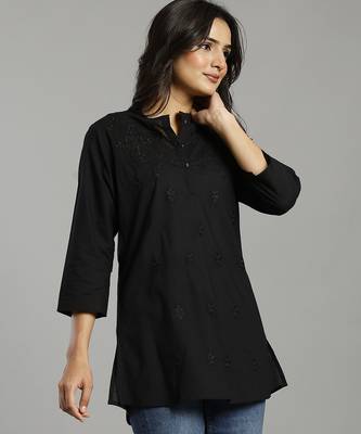black regular style top design embroidered 2