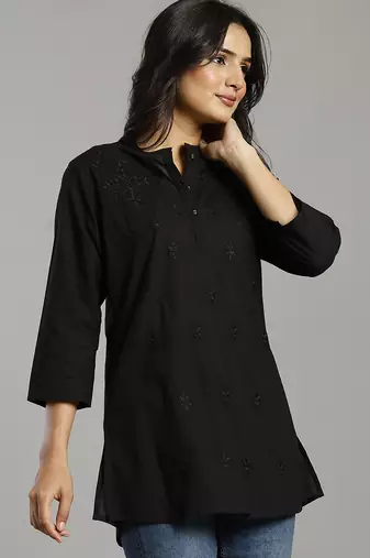 black regular style top design embroidered