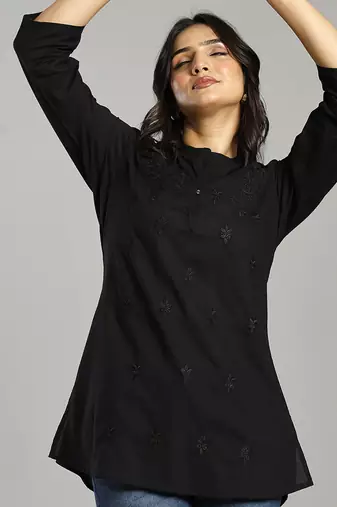 black regular style top design embroidered