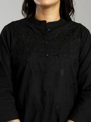 black regular style top design embroidered 5
