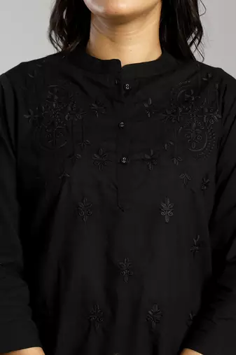 black regular style top design embroidered