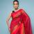 Red Cotton Blended Saree With Red, Orange and Golden Border