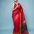 Red Cotton Blended Saree With Red, Orange and Golden Border