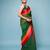 Green cotton blended saree with red and orange border