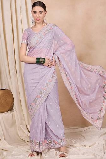 Faux silk Blend fabric with multi thread embroidery border saree