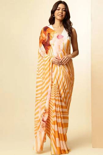 Multicolor japan devsena satin saree japan satin digital print blouse