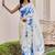 Aqua blue japan devsena satin saree japan satin digital print blouse