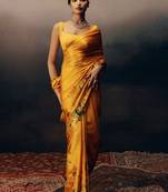 Dark yellow japan devsena satin saree japan satin digital print blouse