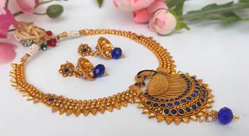 Blue agate peacock temple jewellery 1