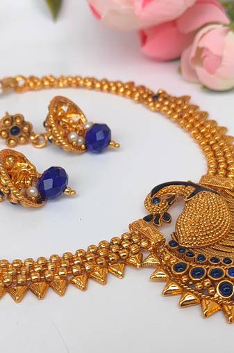 Blue agate peacock temple jewellery