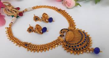 Blue agate peacock temple jewellery 2