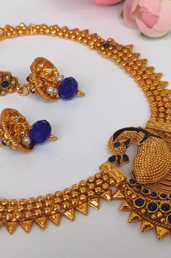 Blue agate peacock temple jewellery