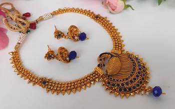 Blue agate peacock temple jewellery 3