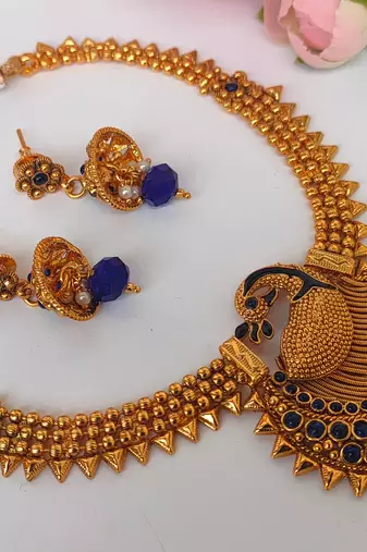 Blue agate peacock temple jewellery